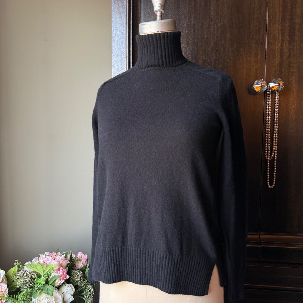 Massimo Dutti Turtleneck Sweater Wool Cashmere Knit Black Pullover S Minimal